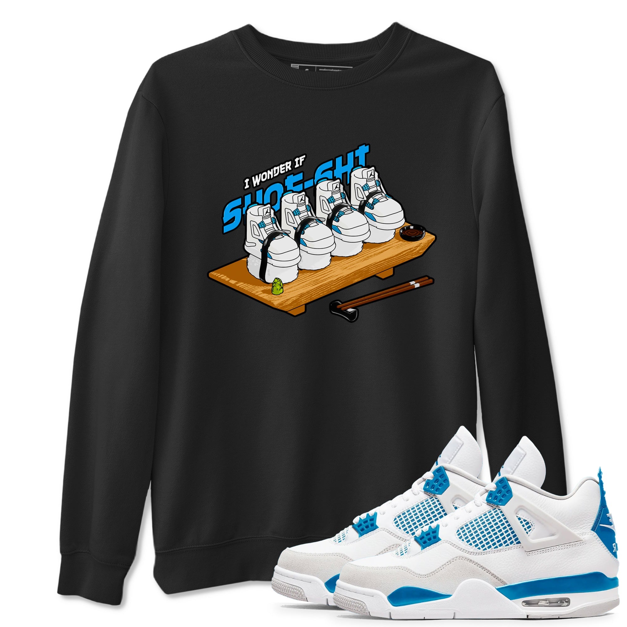Air Jordan 4 Industrial Blue shirt to match jordans Shoe-Shi sneaker tees Air Jordan 4 Military Blue SNRT Sneaker Release Tees unisex cotton Black 1 crew neck shirt