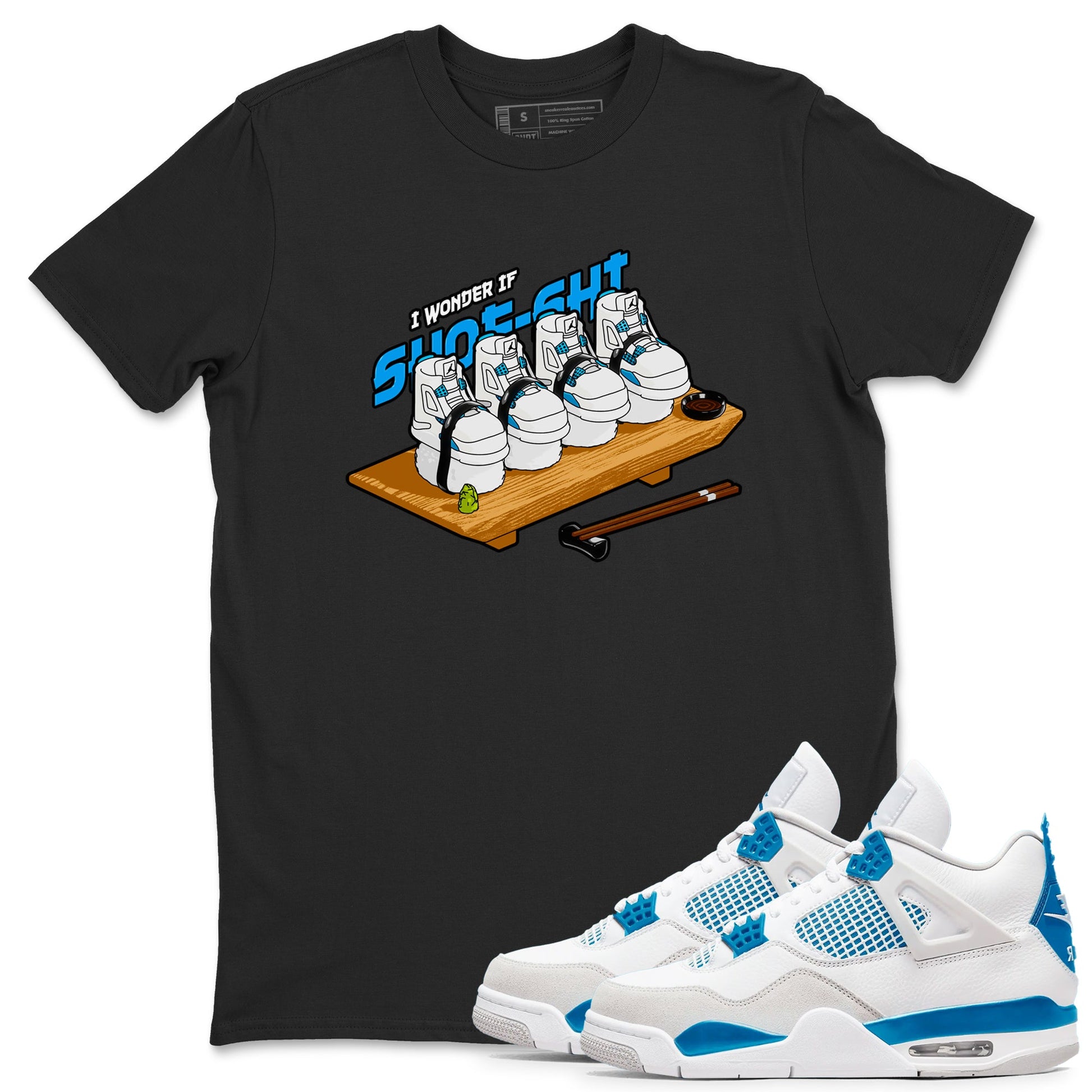 Air Jordan 4 Industrial Blue shirt to match jordans Shoe-Shi sneaker tees Air Jordan 4 Military Blue SNRT Sneaker Release Tees unisex cotton Black 1 crew neck shirt