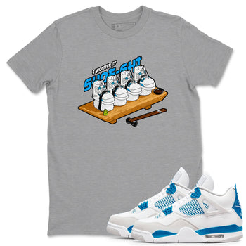 Air Jordan 4 Industrial Blue shirt to match jordans Shoe-Shi sneaker tees Air Jordan 4 Military Blue SNRT Sneaker Release Tees unisex cotton Heather Grey 1 crew neck shirt