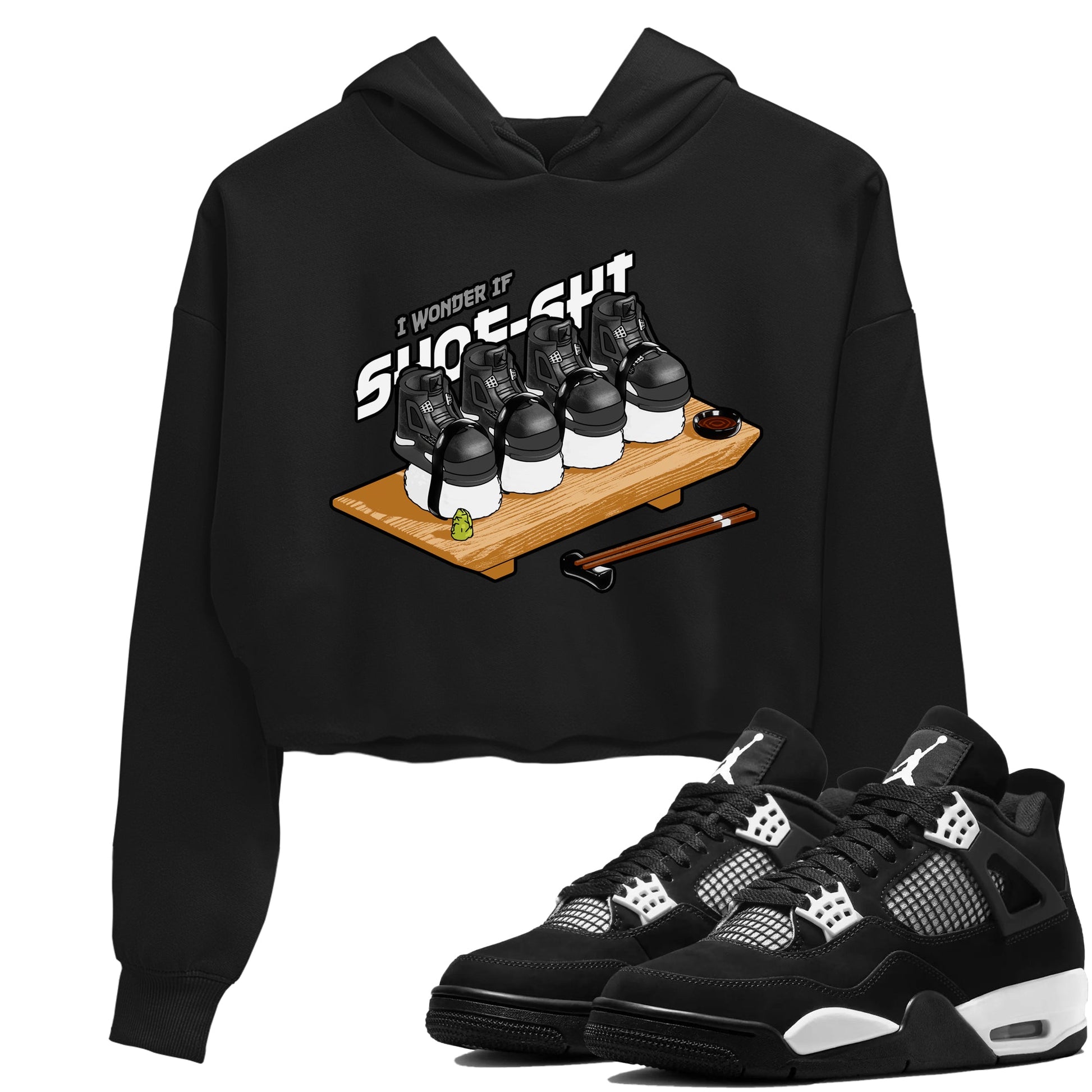 4s White Thunder shirts to match jordans Shoe-Shi sneaker match tees Air Jordan 4 White Thunder SNRT Sneaker Release Tees unisex cotton Black 1 Crop Shirts