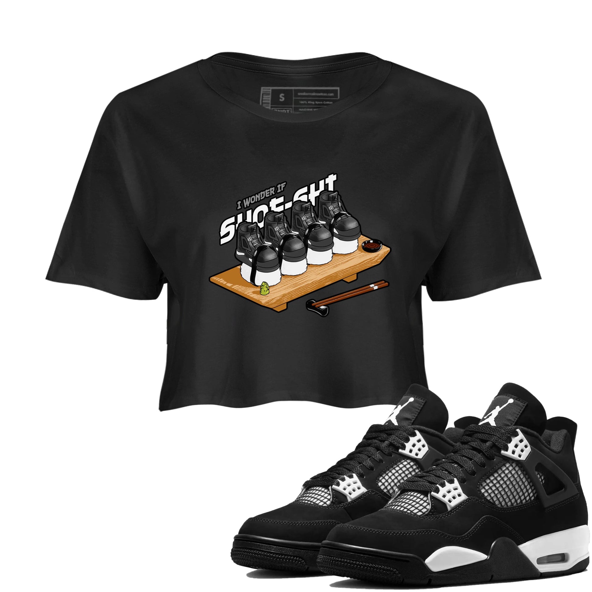 4s White Thunder shirts to match jordans Shoe-Shi sneaker match tees Air Jordan 4 White Thunder SNRT Sneaker Release Tees unisex cotton Black 1 Crop Shirts