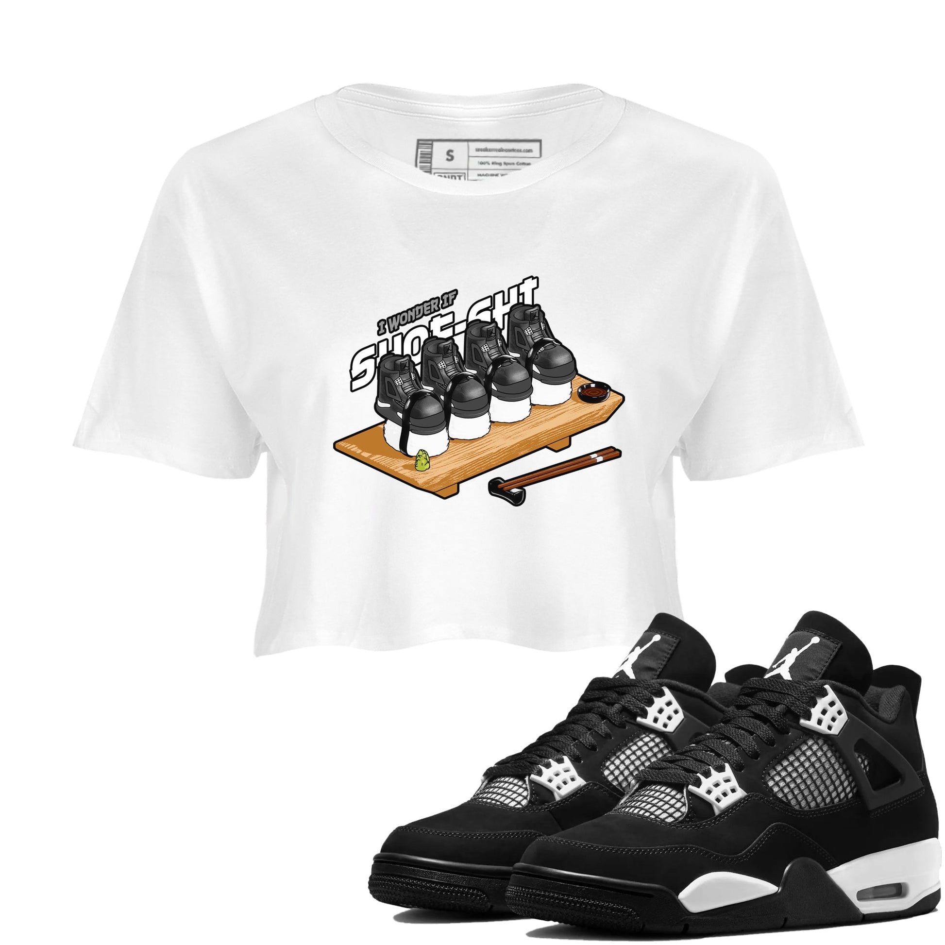 4s White Thunder shirts to match jordans Shoe-Shi sneaker match tees Air Jordan 4 White Thunder SNRT Sneaker Release Tees unisex cotton White 1 Crop Shirts