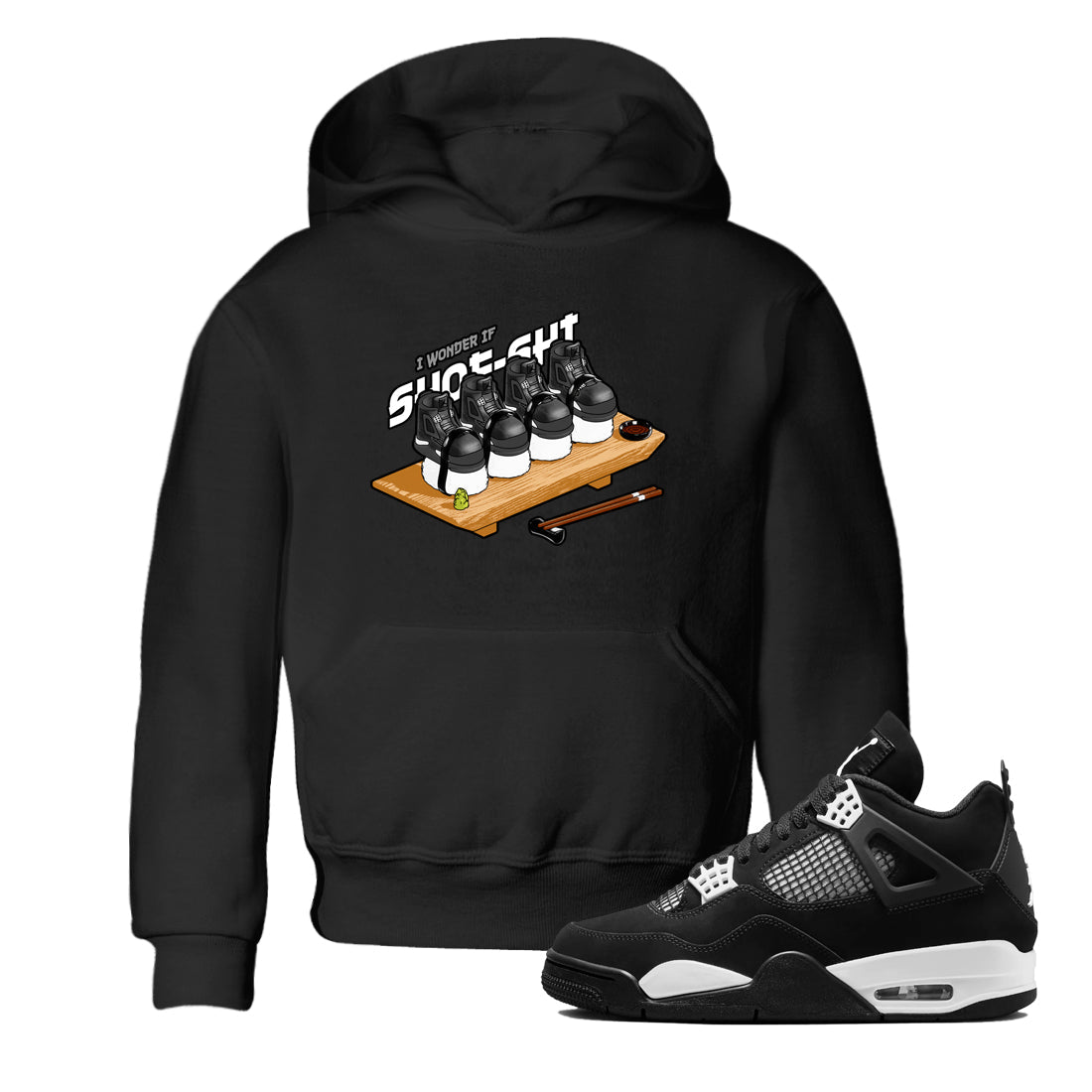 4s White Thunder shirts to match jordans Shoe-Shi sneaker match tees Air Jordan 4 White Thunder SNRT Sneaker Release Tees Youth Baby Black 1 crew neck shirts