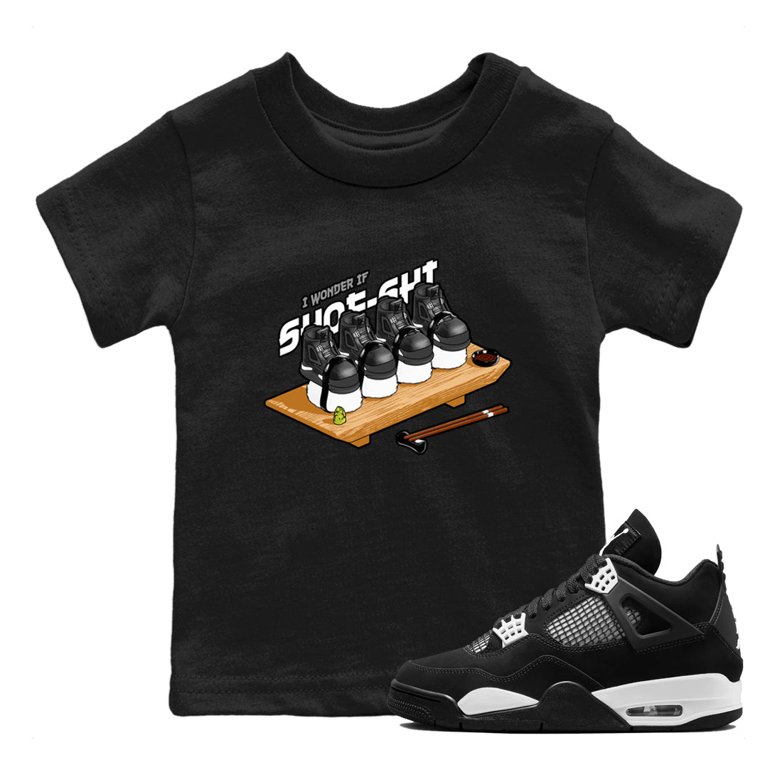 4s White Thunder shirts to match jordans Shoe-Shi sneaker match tees Air Jordan 4 White Thunder SNRT Sneaker Release Tees Youth Baby Black 1 crew neck shirts