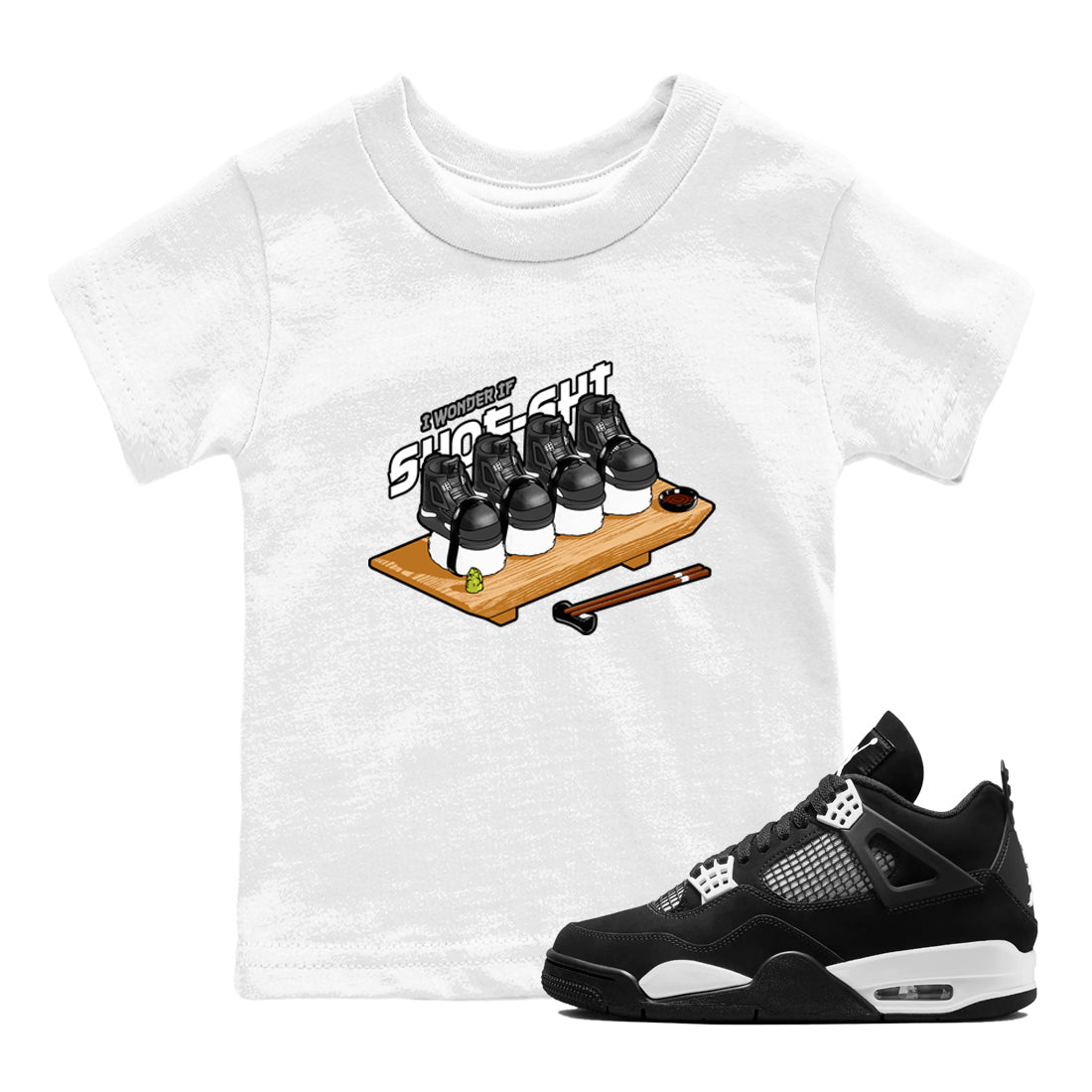 4s White Thunder shirts to match jordans Shoe-Shi sneaker match tees Air Jordan 4 White Thunder SNRT Sneaker Release Tees Youth Baby White 1 crew neck shirts