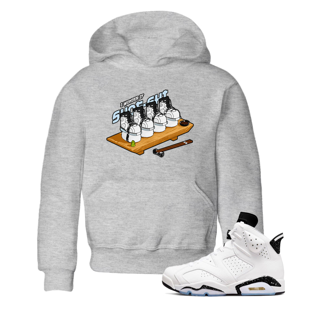 AJ6 White Black shirts to match jordans Shoe-Shi sneaker match tees Air Jordan 6 White Black SNRT Sneaker Tees streetwear brand Baby and Youth Heather Grey 1 cotton tee