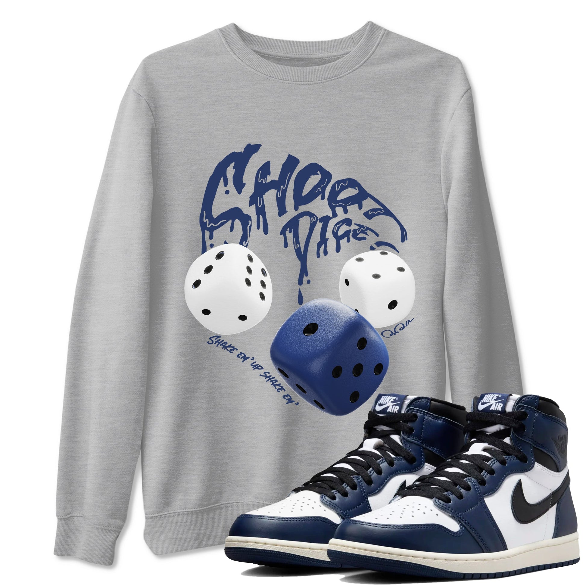 1s Midnight Navy shirts to match jordans Shoot Dice sneaker match tees Air Jordan 1 Midnight Navy match shoes to clothes SNRT Sneaker Tees unisex cotton Heather Grey 1 shirts