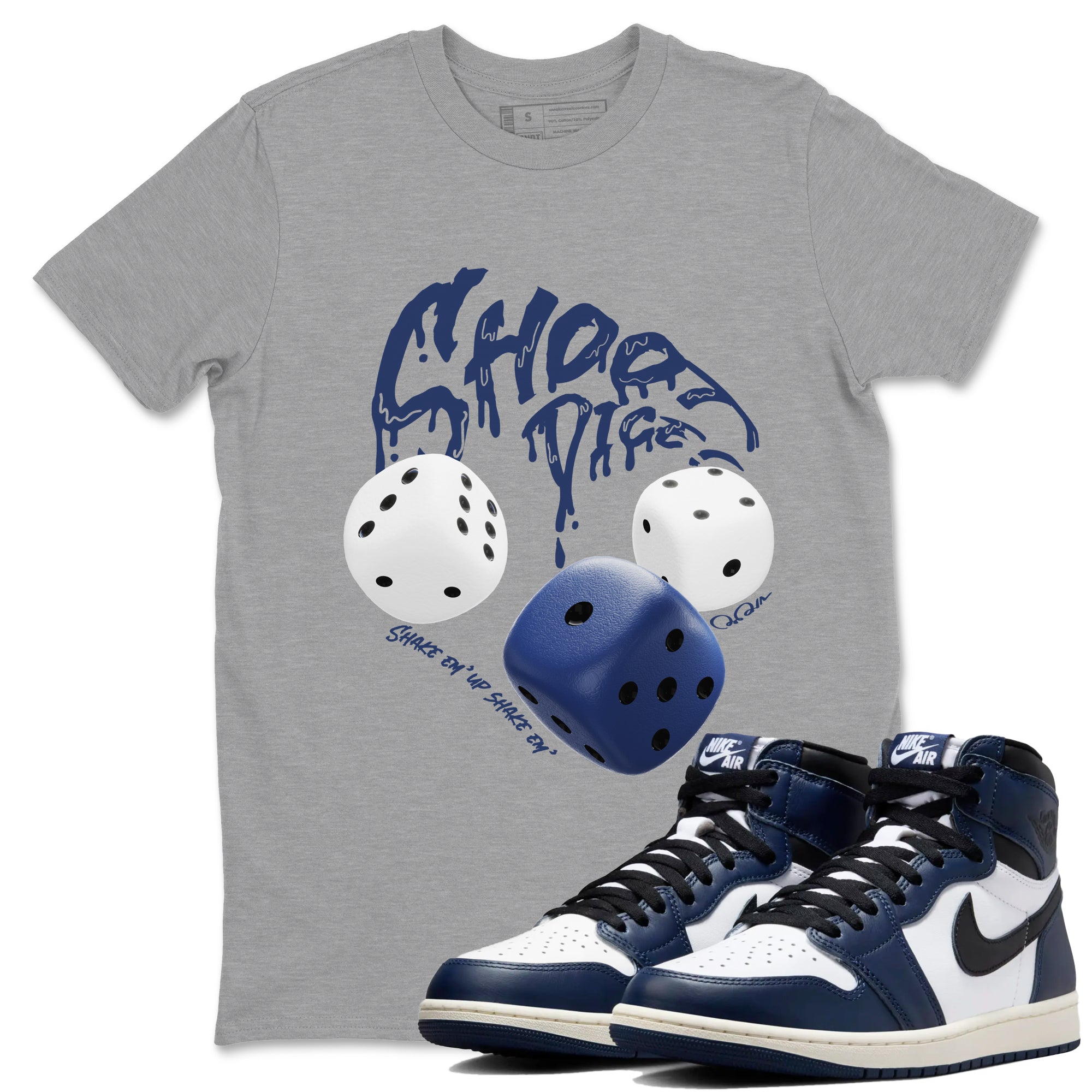 1s Midnight Navy shirts to match jordans Shoot Dice sneaker match tees Air Jordan 1 Midnight Navy match shoes to clothes SNRT Sneaker Tees unisex cotton Heather Grey 1 shirts