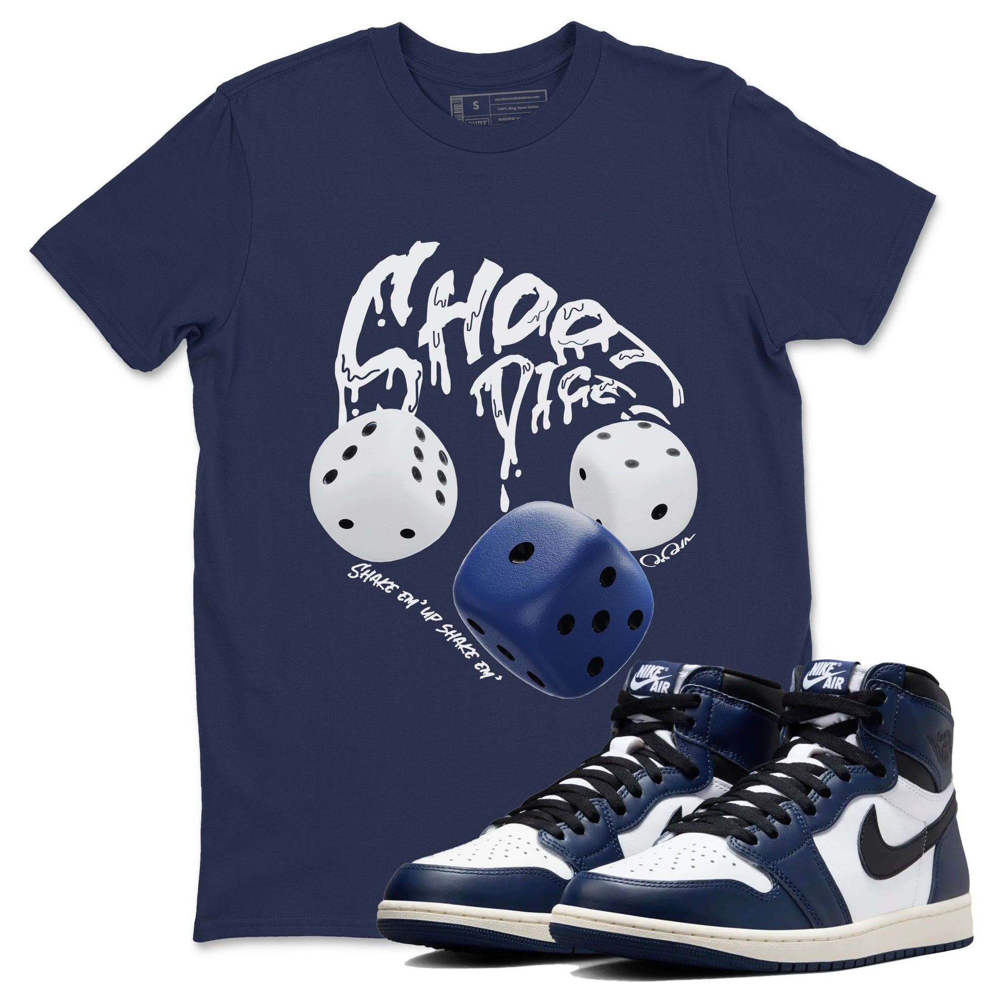 1s Midnight Navy shirts to match jordans Shoot Dice sneaker match tees Air Jordan 1 Midnight Navy match shoes to clothes SNRT Sneaker Tees unisex cotton Navy 1 shirts