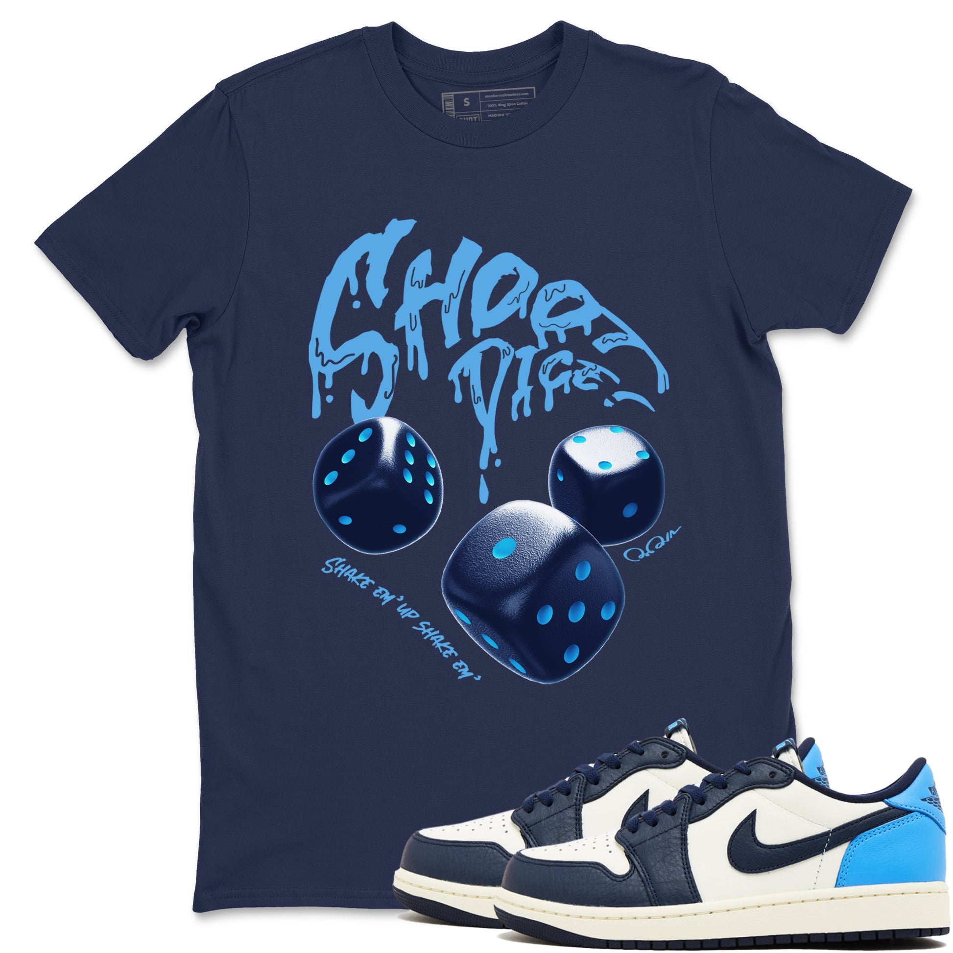 1s Obsidian shirts to match jordans Shoot Dice sneaker match tees Air Jordan 1 Low OG Obsidian match shoes to clothes SNRT Sneaker Tees unisex cotton Navy 1 shirts