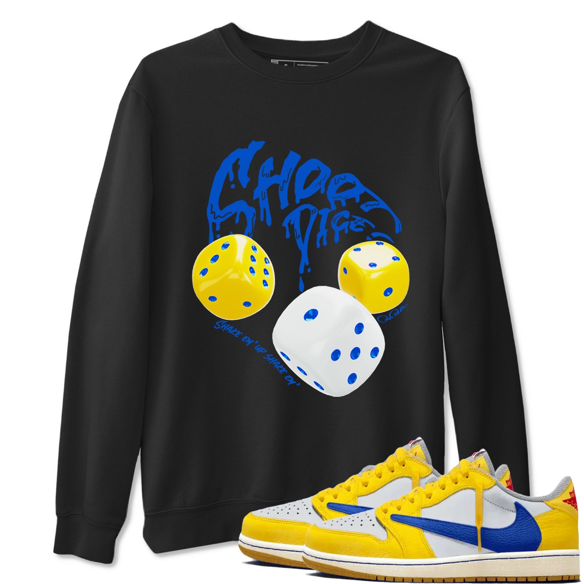 1s Travis Scott Canary shirt to match jordans Shoot Dice sneaker tees Air Jordan 1 Travis Scott Canary SNRT Sneaker Release Tees unisex cotton Black 1 crew neck shirt