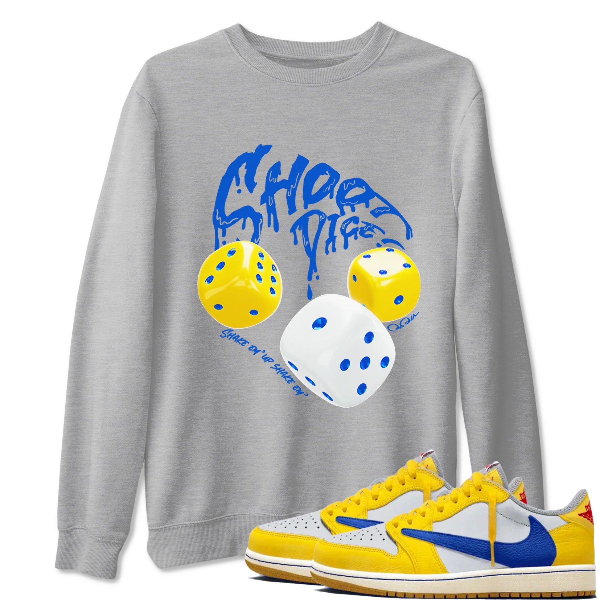 1s Travis Scott Canary shirt to match jordans Shoot Dice sneaker tees Air Jordan 1 Travis Scott Canary SNRT Sneaker Release Tees unisex cotton Heather Grey 1 crew neck shirt