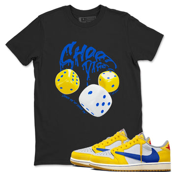 1s Travis Scott Canary shirt to match jordans Shoot Dice sneaker tees Air Jordan 1 Travis Scott Canary SNRT Sneaker Release Tees unisex cotton Black 1 crew neck shirt