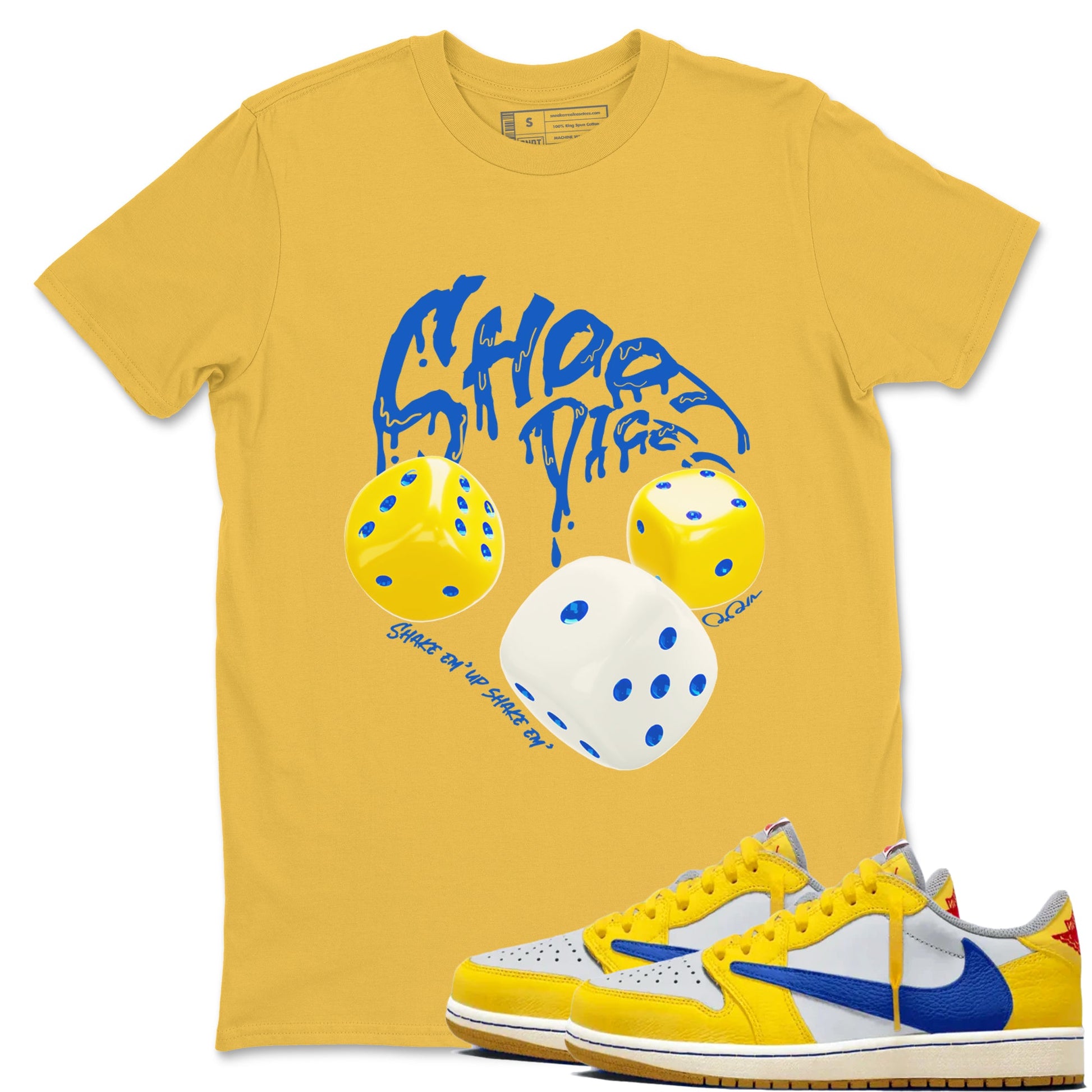 1s Travis Scott Canary shirt to match jordans Shoot Dice sneaker tees Air Jordan 1 Travis Scott Canary SNRT Sneaker Release Tees unisex cotton Daisy 1 crew neck shirt