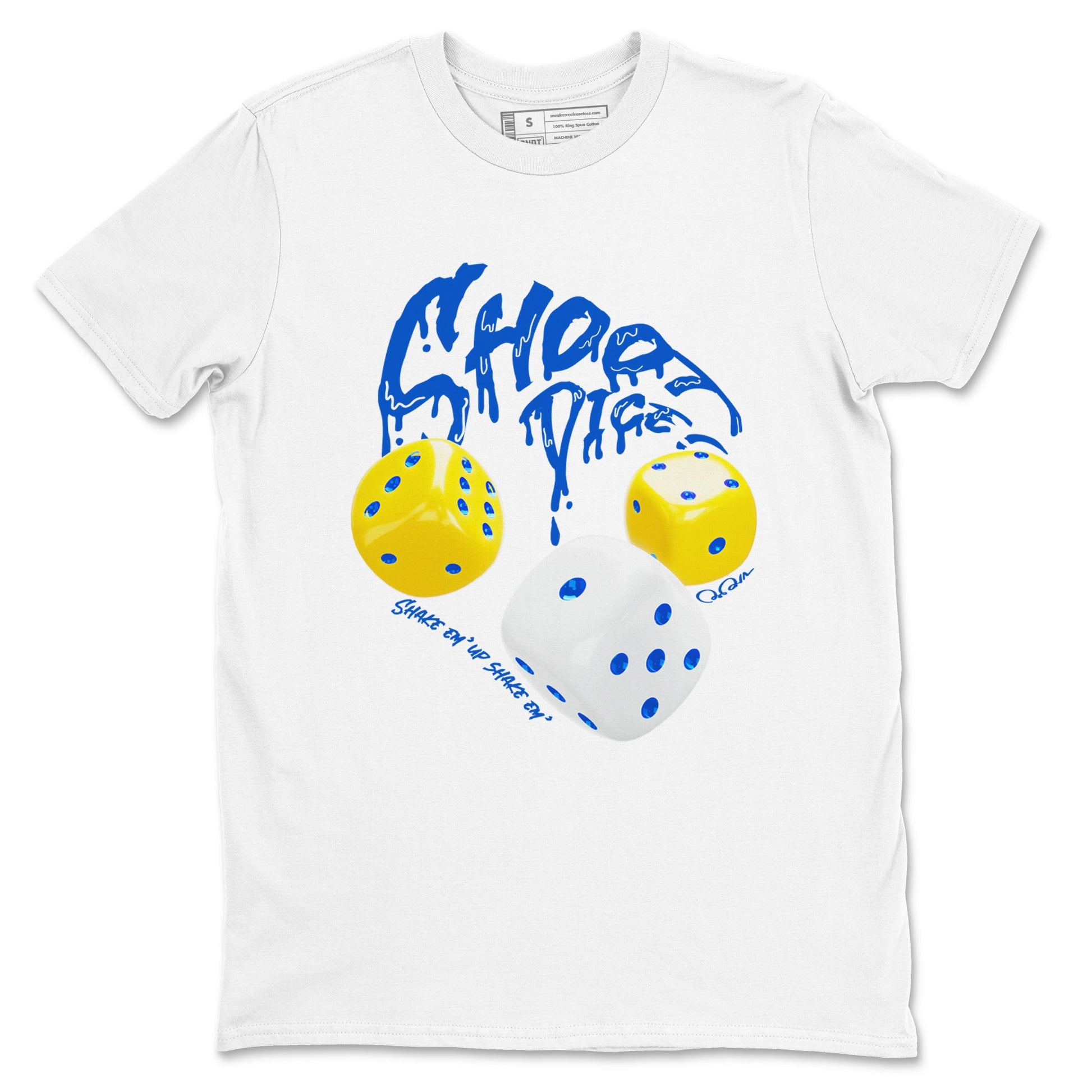 1s Travis Scott Canary shirt to match jordans Shoot Dice sneaker tees Air Jordan 1 Travis Scott Canary SNRT Sneaker Release Tees unisex cotton White 2 crew neck shirt
