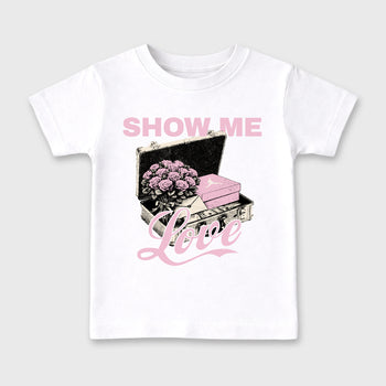 Sneaker match tees – Sneaker Tees To Match Air Jordan 4 Iced Carmine Shoes – Show Me Love Kids T-Shirt White 2