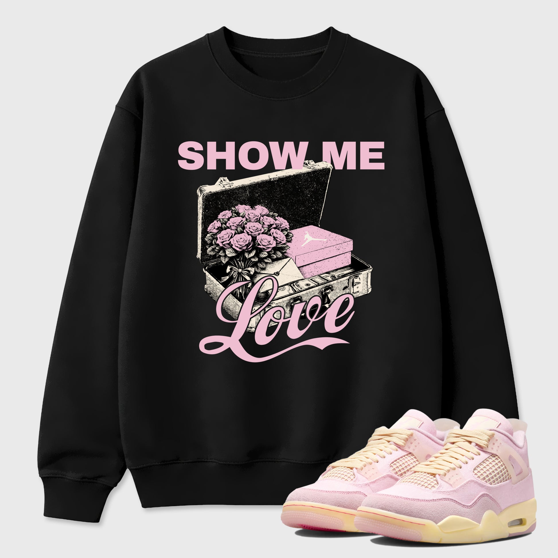Sneaker match tees – Sneaker Tees To Match Air Jordan 4 Iced Carmine Shoes – Show Me Love Tee Black 1