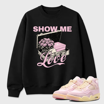 Sneaker match tees – Sneaker Tees To Match Air Jordan 4 Iced Carmine Shoes – Show Me Love Tee Black 1