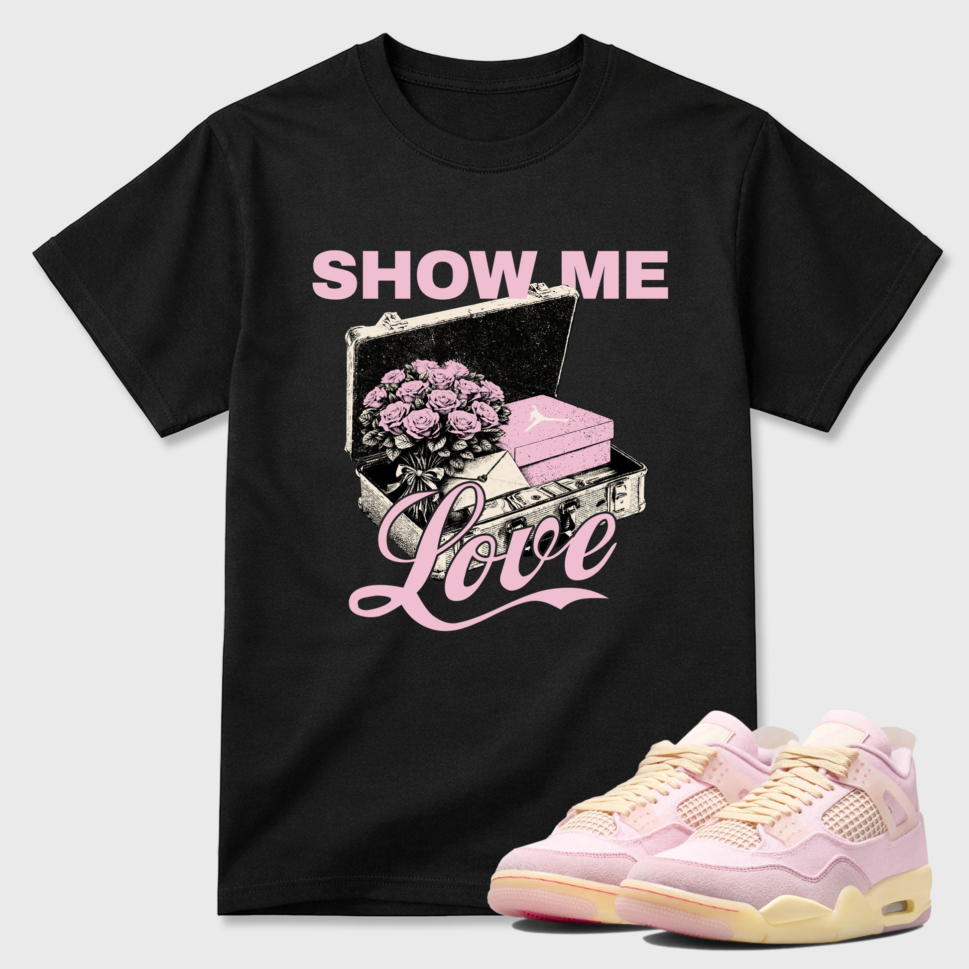 Sneaker match tees – Sneaker Tees To Match Air Jordan 4 Iced Carmine Shoes – Show Me Love Tee Black 1