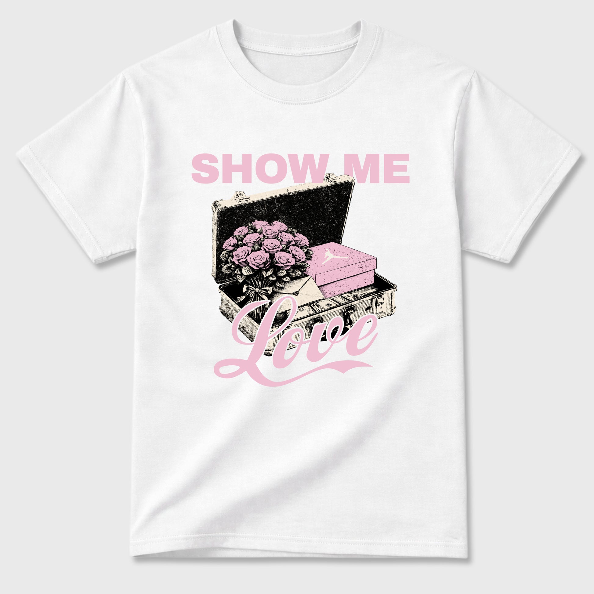 Sneaker match tees – Sneaker Tees To Match Air Jordan 4 Iced Carmine Shoes – Show Me Love Tee White 2
