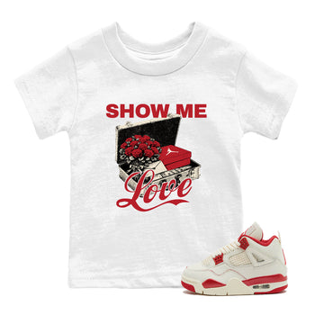 Best Sneakerfits graphic tee – Perfect Valentine's Day outfits to match Air Jordan 4 Valentines Day – Show Me Love Kids T-Shirt White 1