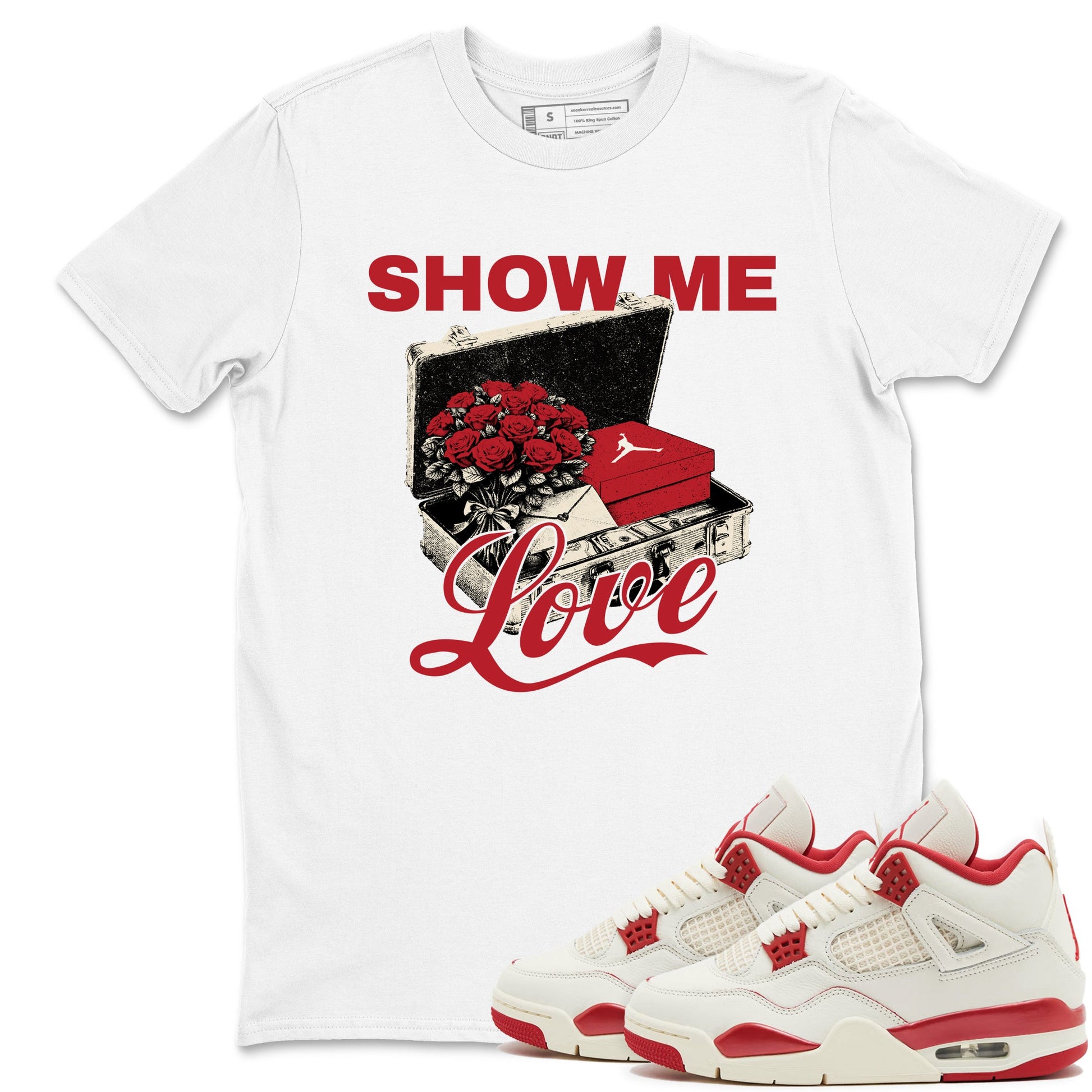 Best Sneakerfits graphic tee – Perfect Valentine's Day outfits to match Air Jordan 4 Valentines Day – Show Me Love Tee White 1