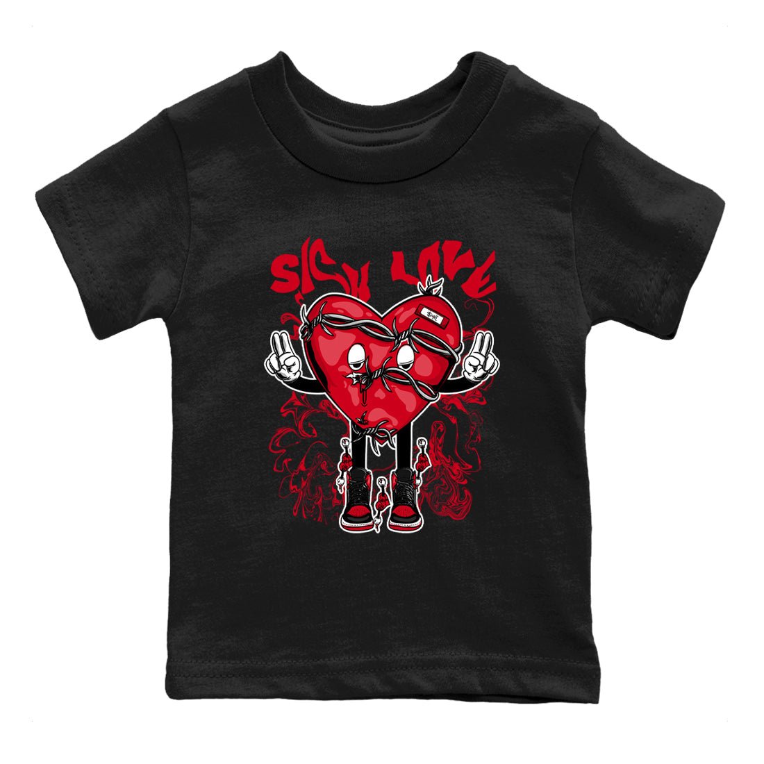 1s '85 Bred shirts to match jordans Sick Love best t shirts to wear with jordans AJ1 Retro High OG '85 Bred match shoes to clothes SNRT Sneaker Tees Youth Baby Black 2 tee