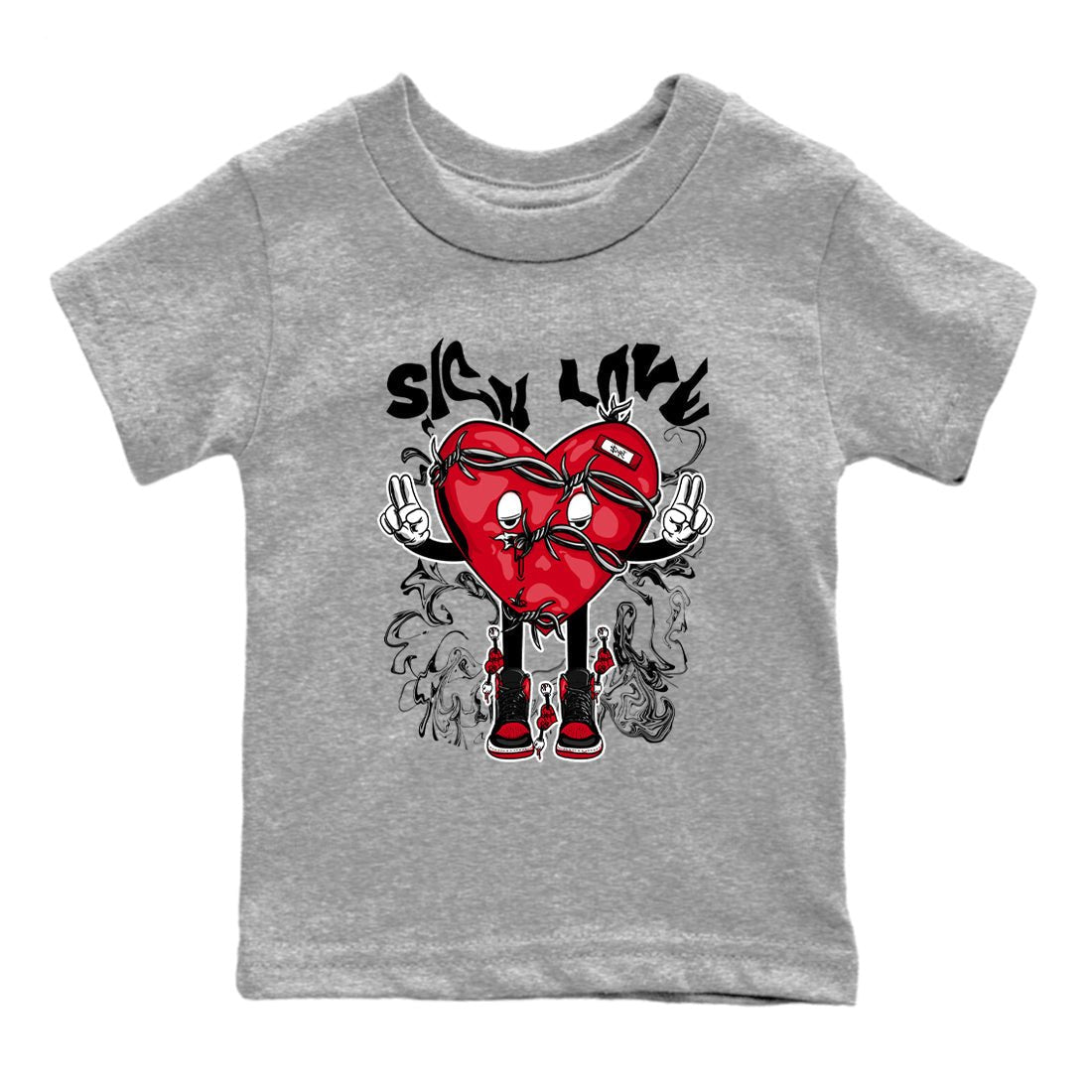 1s '85 Bred shirts to match jordans Sick Love best t shirts to wear with jordans AJ1 Retro High OG '85 Bred match shoes to clothes SNRT Sneaker Tees Youth Baby Heather Grey 2 tee