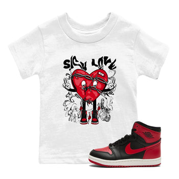 1s '85 Bred shirts to match jordans Sick Love best t shirts to wear with jordans AJ1 Retro High OG '85 Bred match shoes to clothes SNRT Sneaker Tees Youth Baby White 1 tee