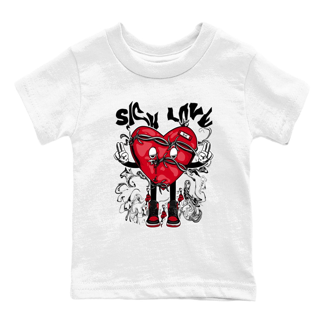 1s '85 Bred shirts to match jordans Sick Love best t shirts to wear with jordans AJ1 Retro High OG '85 Bred match shoes to clothes SNRT Sneaker Tees Youth Baby White 2 tee