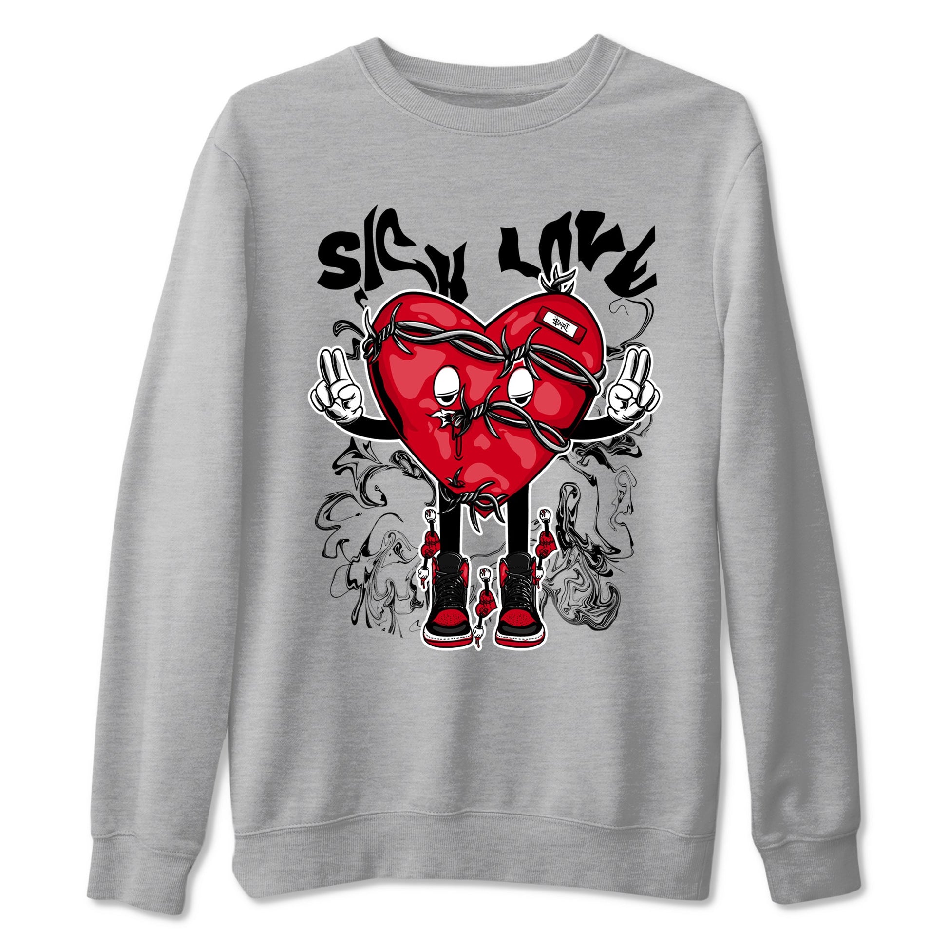 1s '85 Bred shirts to match jordans Sick Love best t shirts to wear with jordans AJ1 Retro High OG '85 Bred match shoes to clothes SNRT Sneaker Tees unisex cotton Heather Grey 2 shirts