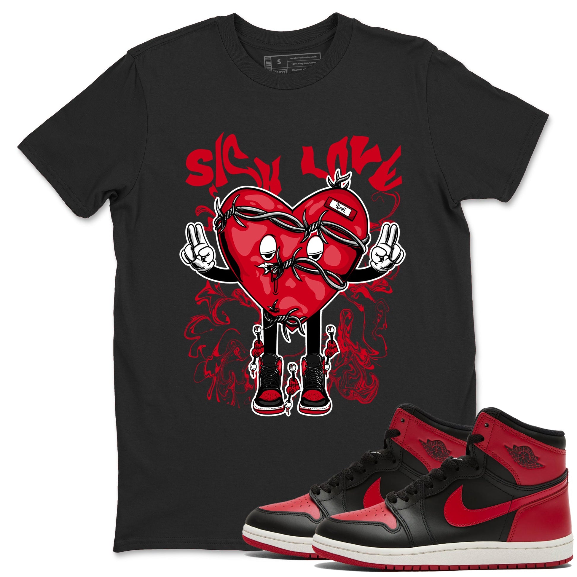 1s '85 Bred shirts to match jordans Sick Love best t shirts to wear with jordans AJ1 Retro High OG '85 Bred match shoes to clothes SNRT Sneaker Tees unisex cotton Black 1 shirts