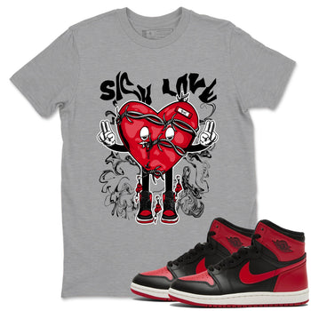 1s '85 Bred shirts to match jordans Sick Love best t shirts to wear with jordans AJ1 Retro High OG '85 Bred match shoes to clothes SNRT Sneaker Tees unisex cotton Heather Grey 1 shirts
