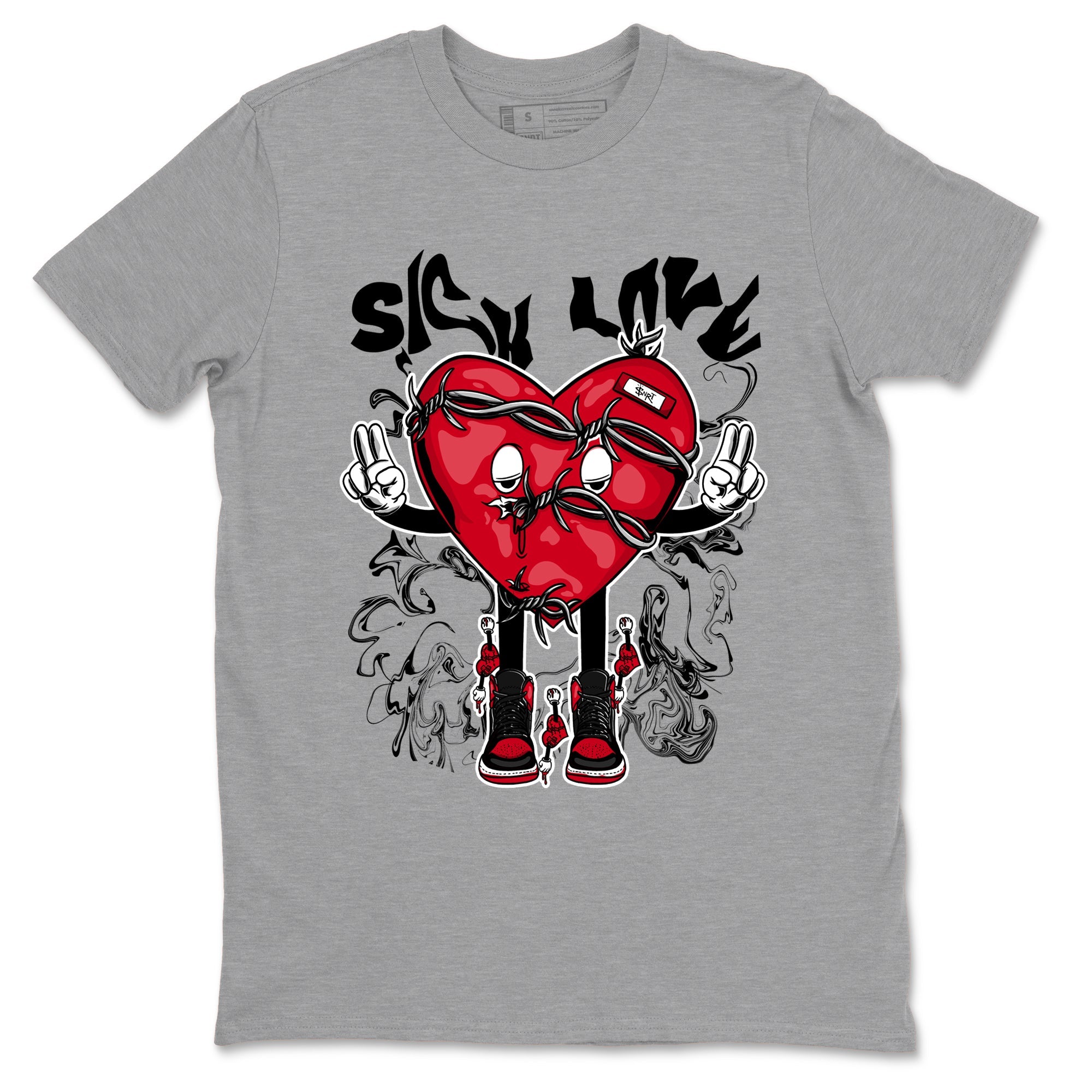 1s '85 Bred shirts to match jordans Sick Love best t shirts to wear with jordans AJ1 Retro High OG '85 Bred match shoes to clothes SNRT Sneaker Tees unisex cotton Heather Grey 2 shirts