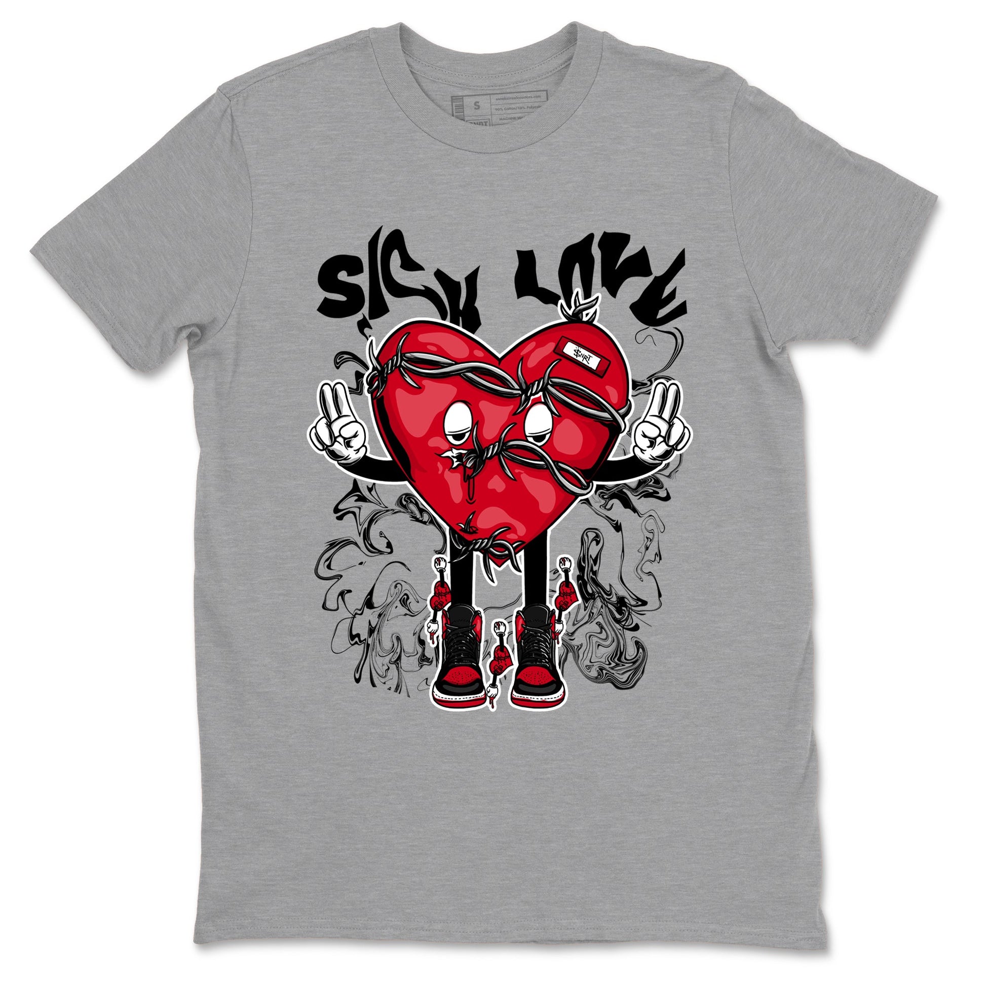 1s '85 Bred shirts to match jordans Sick Love best t shirts to wear with jordans AJ1 Retro High OG '85 Bred match shoes to clothes SNRT Sneaker Tees unisex cotton Heather Grey 2 shirts