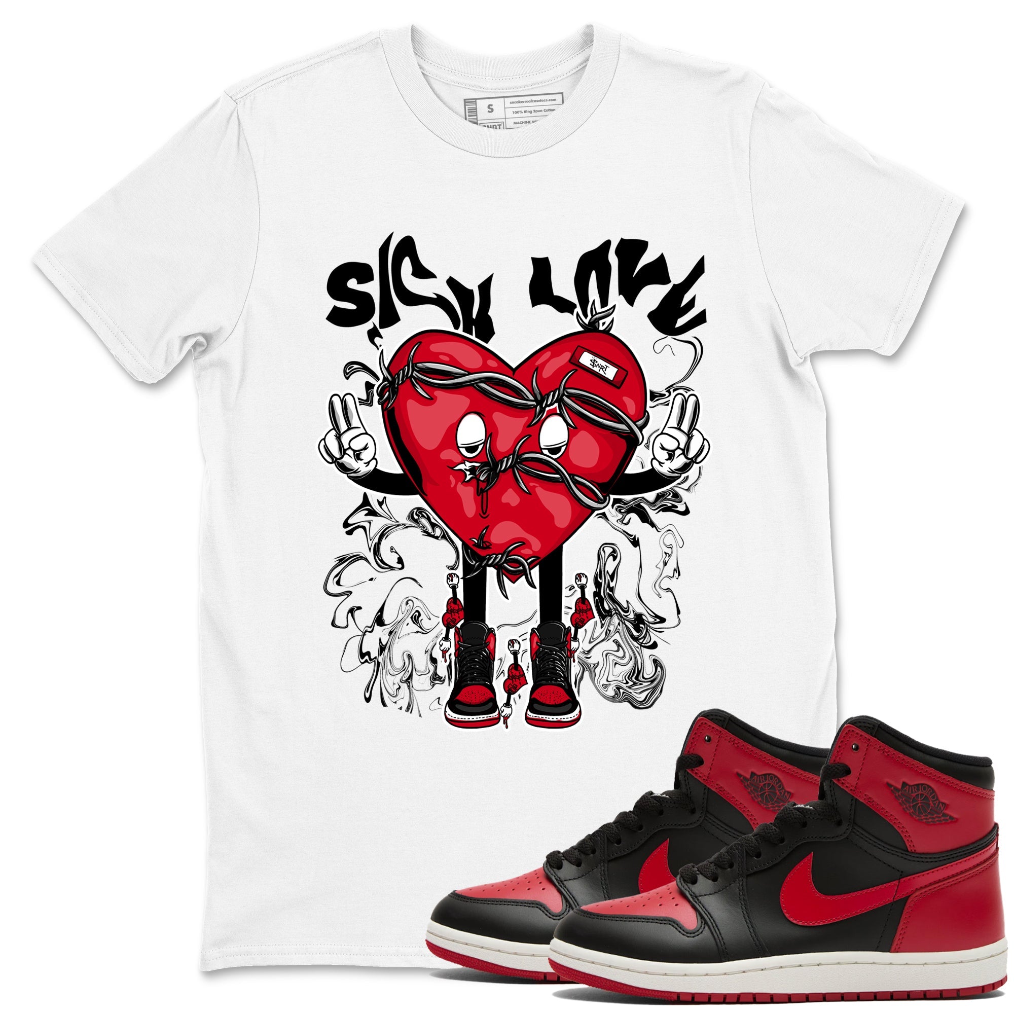 1s '85 Bred shirts to match jordans Sick Love best t shirts to wear with jordans AJ1 Retro High OG '85 Bred match shoes to clothes SNRT Sneaker Tees unisex cotton White 1 shirts