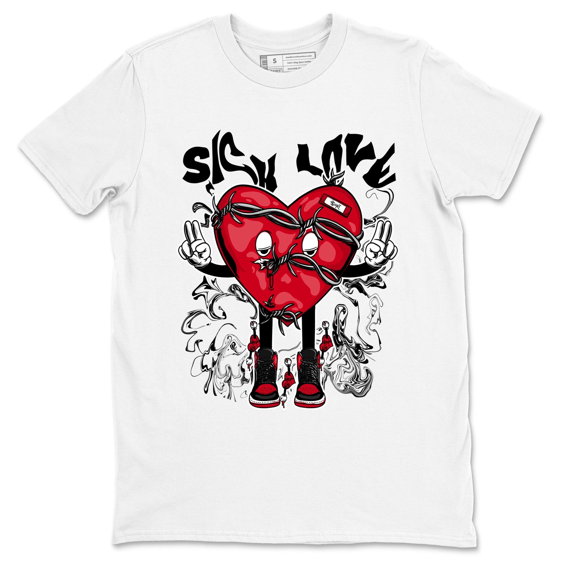 1s '85 Bred shirts to match jordans Sick Love best t shirts to wear with jordans AJ1 Retro High OG '85 Bred match shoes to clothes SNRT Sneaker Tees unisex cotton White 2 shirts
