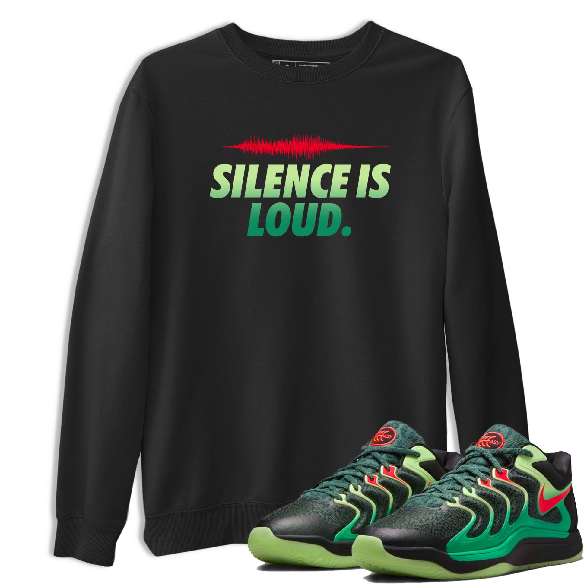 Sneaker Threads – Sneaker Tees To Match Nike KD 17 Easy Money Sniper – Silence Is Loud Graphic Tee Black 1. Perfect for Jordan releases 2025 colorways. Perfect for Kevin Durant sneaker releases and Easy Money basketball colorways loved by hoopers in 2025.