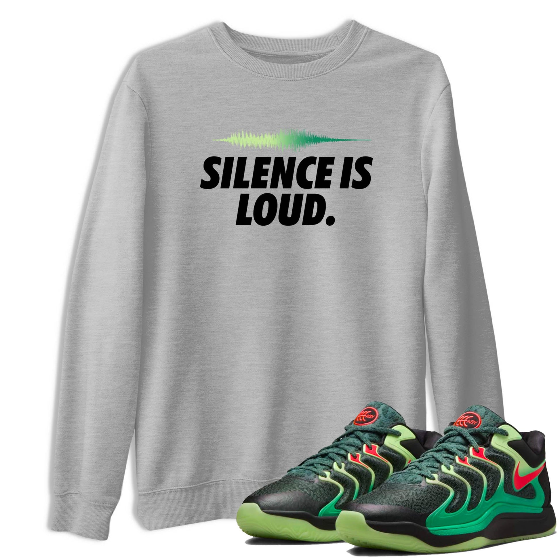 Sneaker Threads – Sneaker Tees To Match Nike KD 17 Easy Money Sniper – Silence Is Loud Graphic Tee Heather Grey 1. Perfect for Jordan releases 2025 colorways. Perfect for Kevin Durant sneaker releases and Easy Money basketball colorways loved by hoopers in 2025.