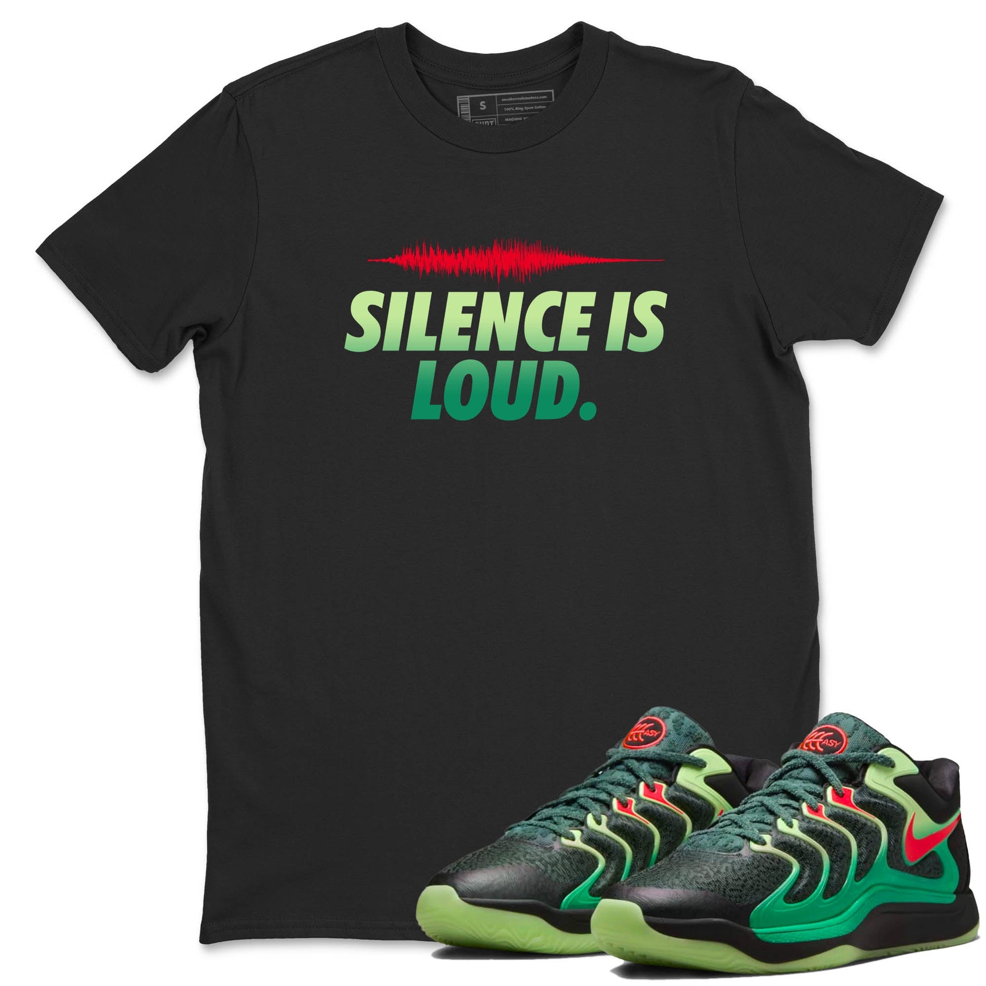 Sneaker Threads – Sneaker Tees To Match Nike KD 17 Easy Money Sniper – Silence Is Loud Graphic Tee Black 1. Perfect for Jordan releases 2025 colorways. Perfect for Kevin Durant sneaker releases and Easy Money basketball colorways loved by hoopers in 2025.