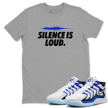 Sneaker Threads – Sneaker Tees To Match Nike KD 17 Penny – Silence Is Loud Graphic Tee Heather Grey 1. Perfect for Jordan releases 2025 colorways. Perfect for Kevin Durant basketball sneaker releases and retro Penny-inspired 2025 colorways.