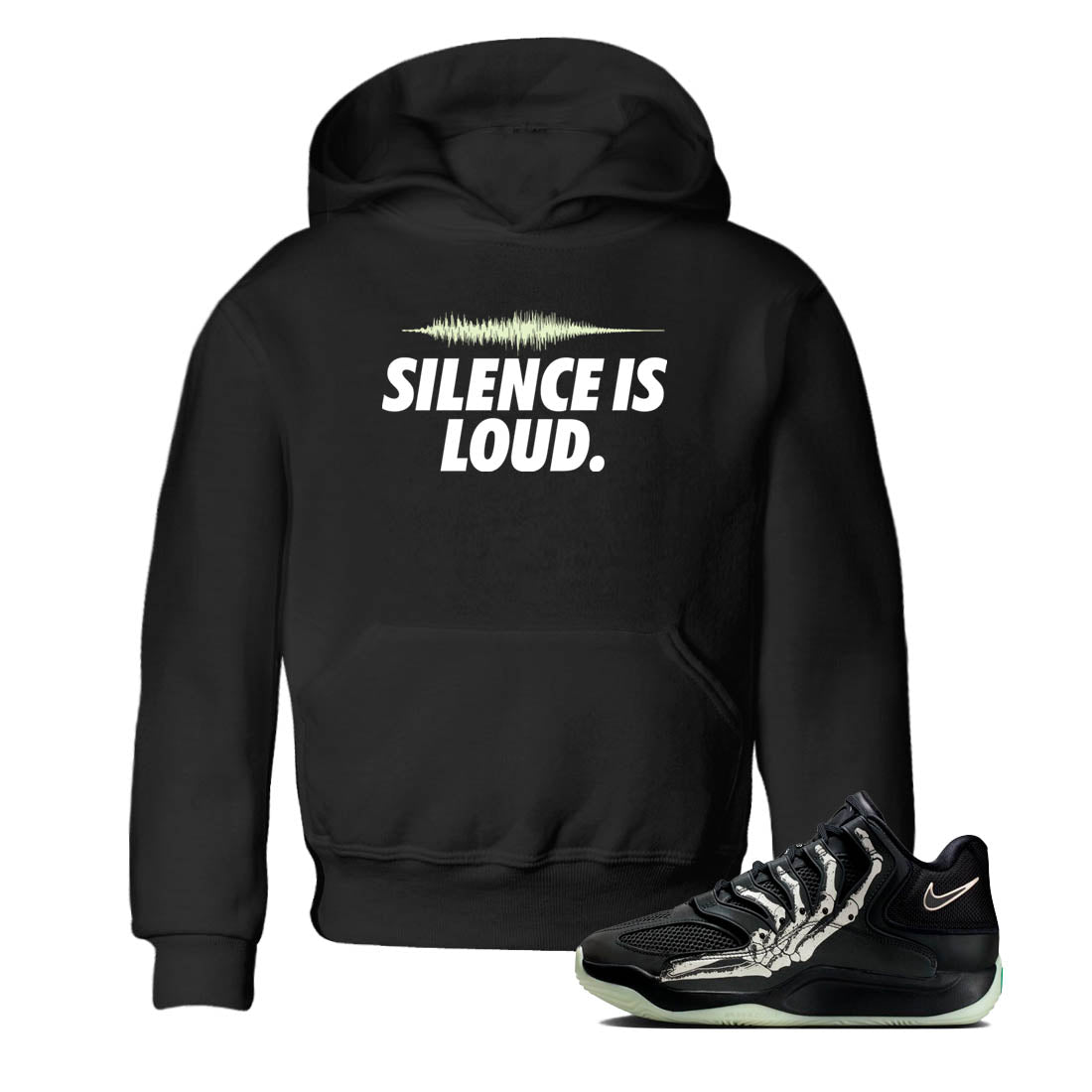 Sneaker Threads – Sneaker Tees To Match Nike KD 18 Halloween – Silence is Loud Youth Graphic Tee Black 1. Perfect for Jordan releases 2025 colorways. Perfect for Kevin Durant sneaker releases and Halloween 2025 colorways.