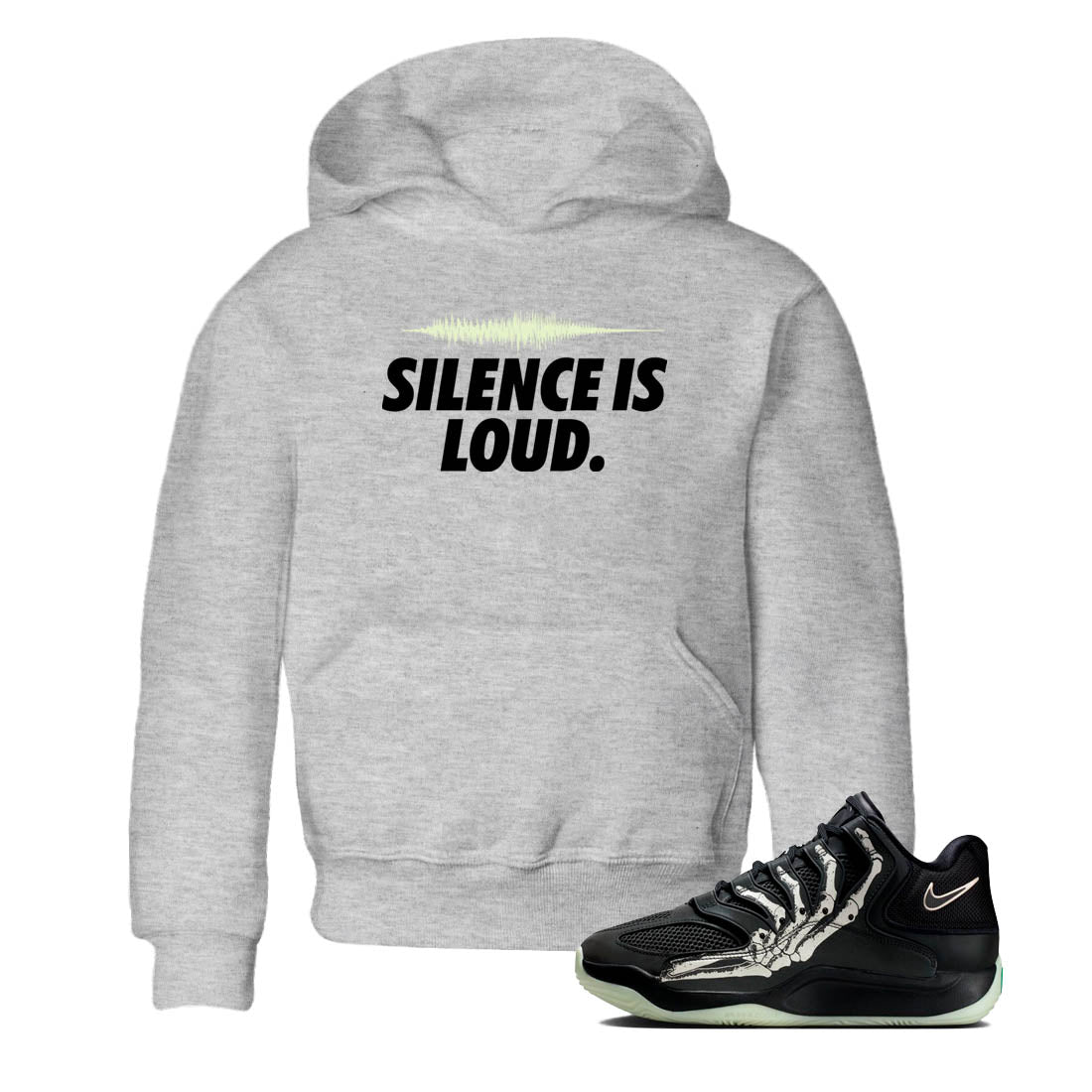 Sneaker Threads – Sneaker Tees To Match Nike KD 18 Halloween – Silence is Loud Youth Graphic Tee Heather Grey 1. Perfect for Jordan releases 2025 colorways. Perfect for Kevin Durant sneaker releases and Halloween 2025 colorways.