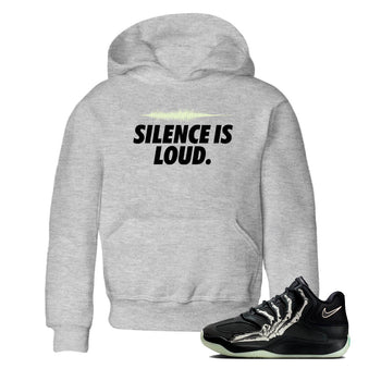 Sneaker Threads – Sneaker Tees To Match Nike KD 18 Halloween – Silence is Loud Youth Graphic Tee Heather Grey 1. Perfect for Jordan releases 2025 colorways. Perfect for Kevin Durant sneaker releases and Halloween 2025 colorways.