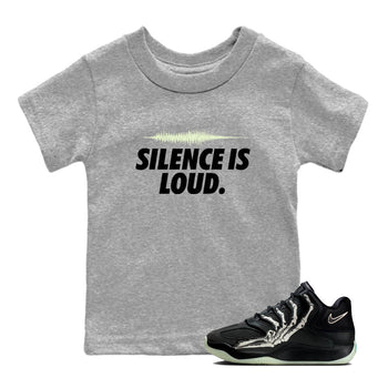 Sneaker Threads – Sneaker Tees To Match Nike KD 18 Halloween – Silence is Loud Youth Graphic Tee Heather Grey 1. Perfect for Jordan releases 2025 colorways. Perfect for Kevin Durant sneaker releases and Halloween 2025 colorways.