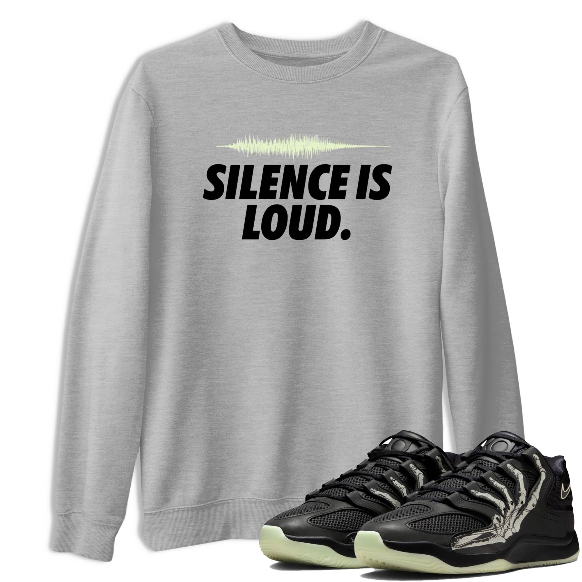 Sneaker Threads – Sneaker Tees To Match Nike KD 18 Halloween – Silence is Loud Graphic Tee Heather Grey 1. Perfect for Jordan releases 2025 colorways. Perfect for Kevin Durant sneaker releases and Halloween 2025 colorways.