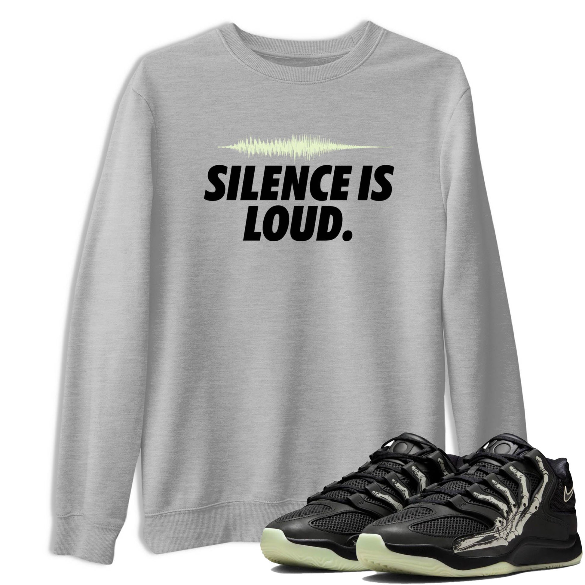 Sneaker Threads – Sneaker Tees To Match Nike KD 18 Halloween – Silence is Loud Graphic Tee Heather Grey 1. Perfect for Jordan releases 2025 colorways. Perfect for Kevin Durant sneaker releases and Halloween 2025 colorways.
