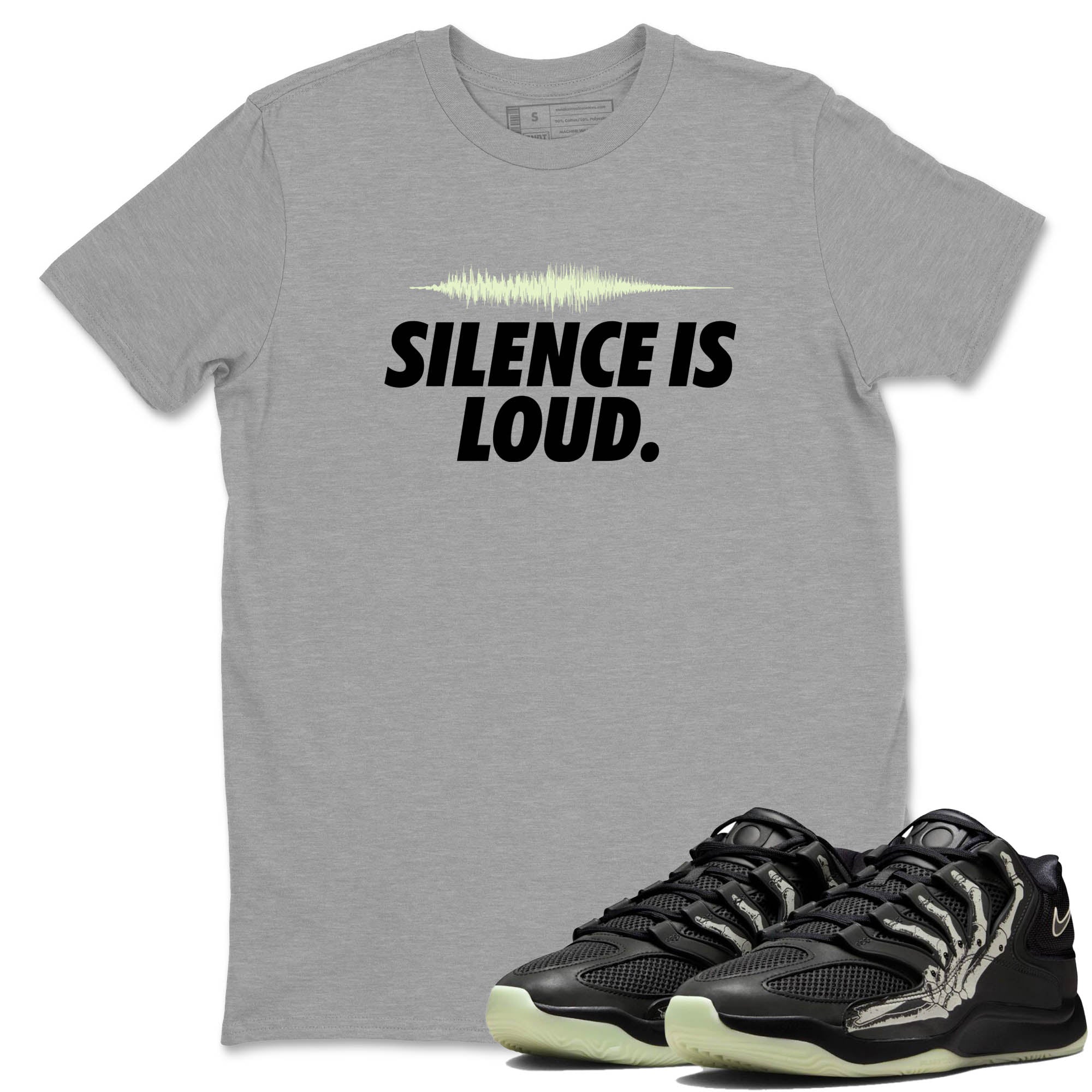 Sneaker Threads – Sneaker Tees To Match Nike KD 18 Halloween – Silence is Loud Graphic Tee Heather Grey 1. Perfect for Jordan releases 2025 colorways. Perfect for Kevin Durant sneaker releases and Halloween 2025 colorways.
