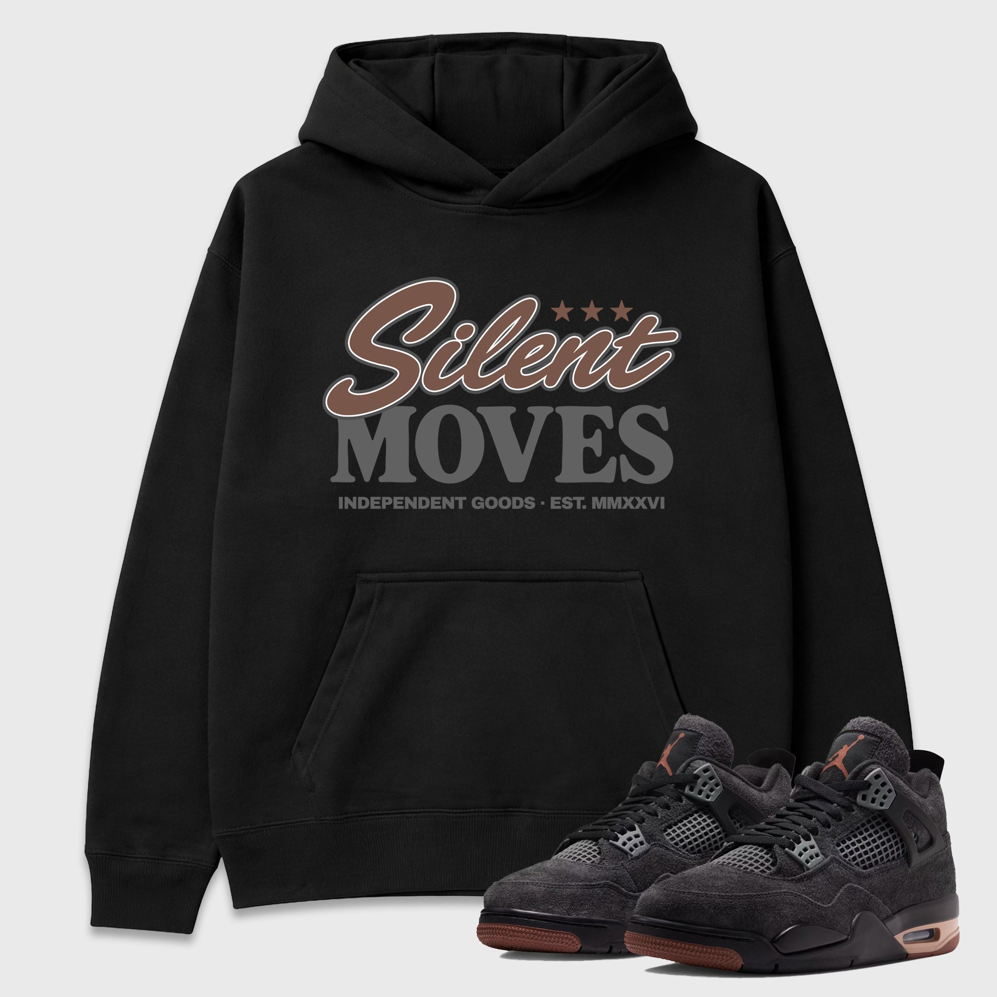 Silent Moves Graphic T-Shirt featuring original streetwear artwork designed to match the Air Jordan 4 London. Black 1 Graphic Tee.