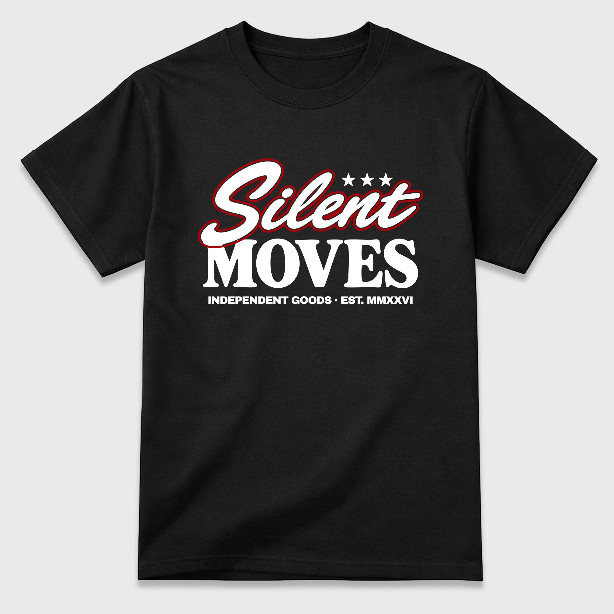 Silent Moves Graphic T-Shirt featuring original streetwear artwork designed to match the Air Jordan 9 True Red. Black 2 Graphic T-Shirt.